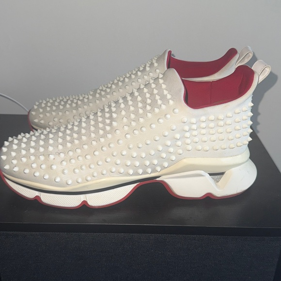 Christian Louboutin White and Red Spiked Sneakers